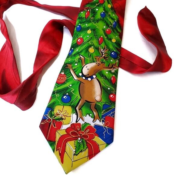 J. Garcia | 100% Silk Dracula Claus Christmas Reindeer Neck Tie - Picture 2 of 4